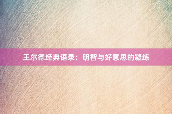 王尔德经典语录：明智与好意思的凝练